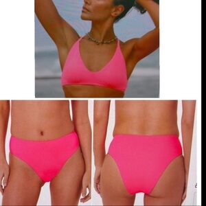 Andie Bikini Set Valencia Top 90s High Waisted Bottom Neon Pink size Medium NWT
